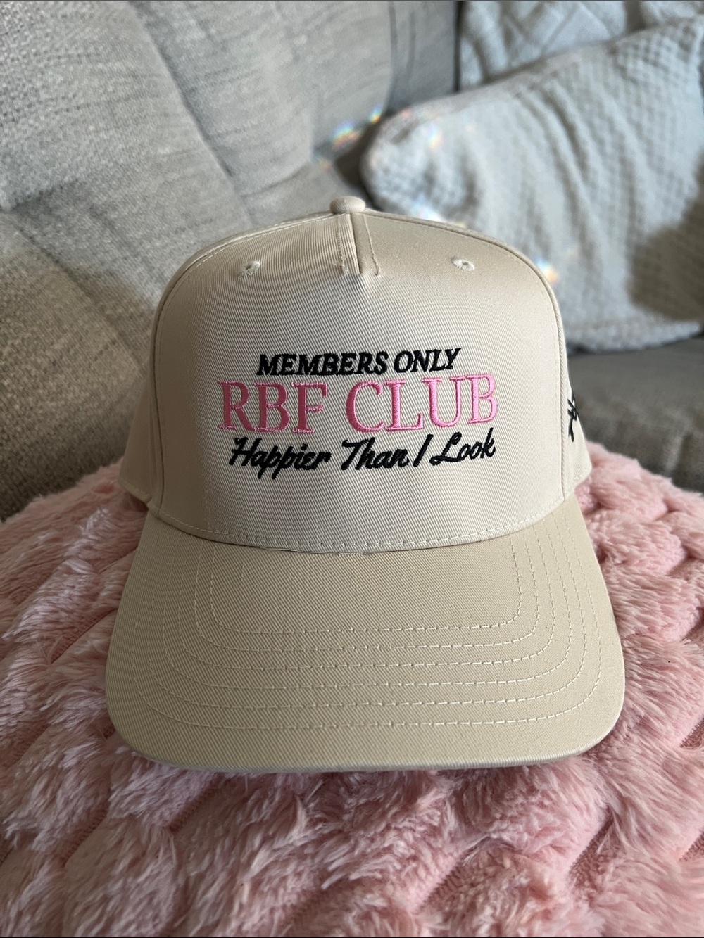 Members Only Beige RBF Club Cap with Pink & Black Embroidery